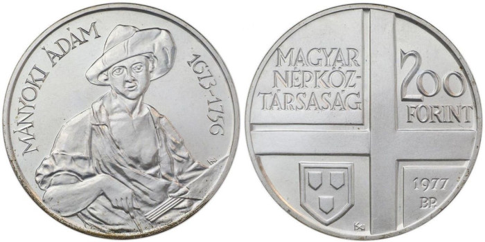 HUNGRIA - K610, 200 FORINT 1977, SC plata