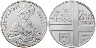 HUNGRIA - K-610, 200 FORINT 1977, SC plata