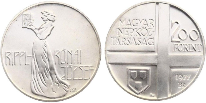 HUNGRIA - K-612, 200 FORINT 1977, SC plata