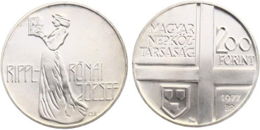 HUNGRIA - K612, 200 FORINT 1977, SC plata
