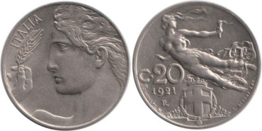 ITALIA - K-044 - 20 CENTIMOS 1921 , SC-