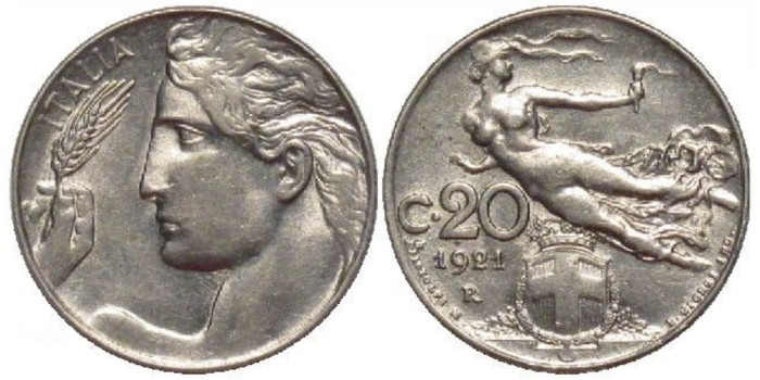 ITALIA - K-044 - 20 CENTIMOS 1921 , EBC