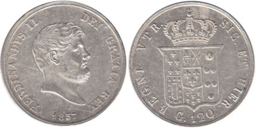 ITALIA - NAPOLES - FERNANDO II - K-370 120 GRANA 1857. EBC