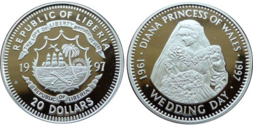 LIBERIA - K-518, 20 DOLARES 1977 Proof Plata