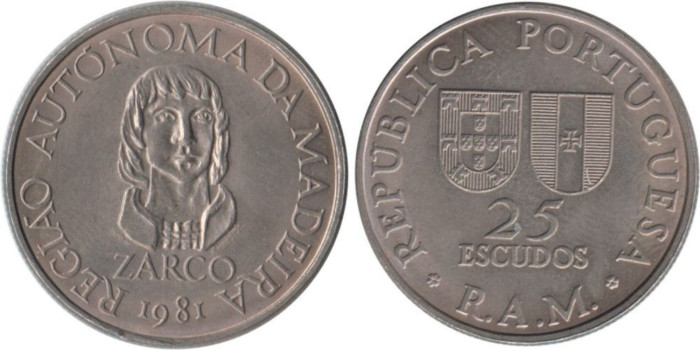 MADEIRA - K-04 - 25 ESCUDOS 1981 , SC
