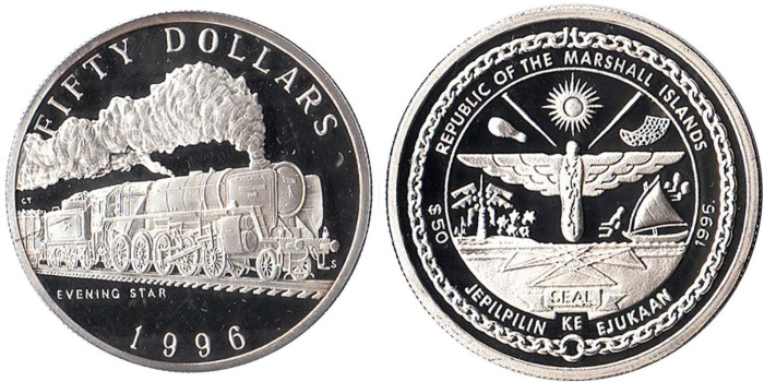 MARSHAL ISLAS - K-360, 50 Dollars 1996 proof - plata