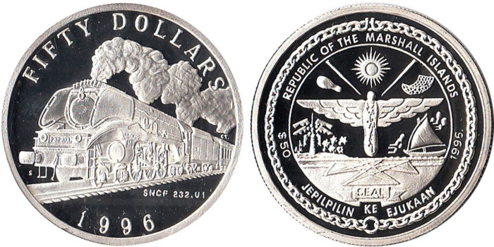 MARSHAL ISLAS - K-357, 50 Dollars 1996 proof - plata
