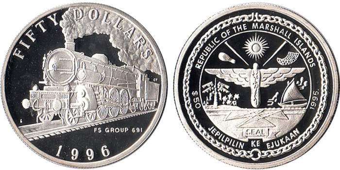 MARSHAL ISLAS - K-326, 50 Dollars 1996 proof - plata