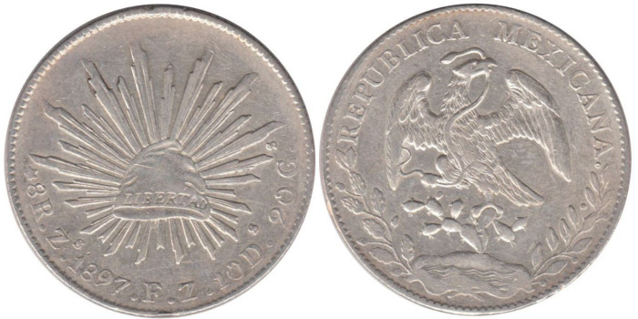 MEXICO - K-377 - 8 REALES 1894 Mexico , MBC+  plata