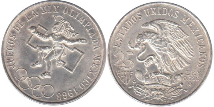 MEXICO - K-479 - 25 PESO 1968 , EBC  plata