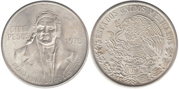 MEXICO - K-483 - 100 PESO 1978 , SC  plata