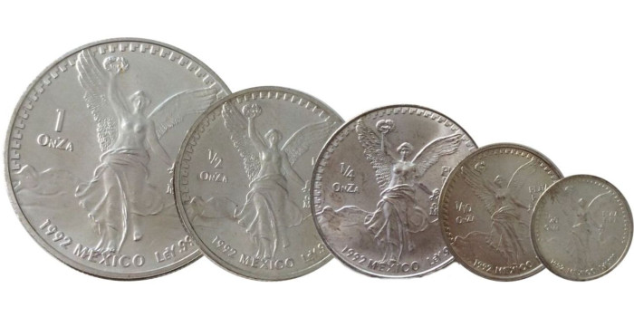MEXICO - K-542-45 /494- 1/20-1/10-1/4-1/2 y 1 onza 1992 , SC  plata