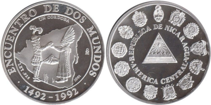 NICARAGUA - K-77 - 1 Cordoba 1991, Proof  plata