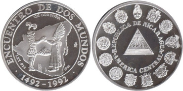 NICARAGUA - K-77 - 1 Cordoba 1991, Proof  plata