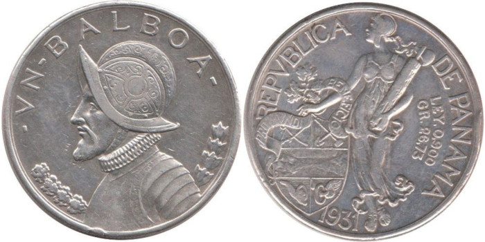PANAMA - K-013 - 1  BALBOA 1931 , MBC+  plata