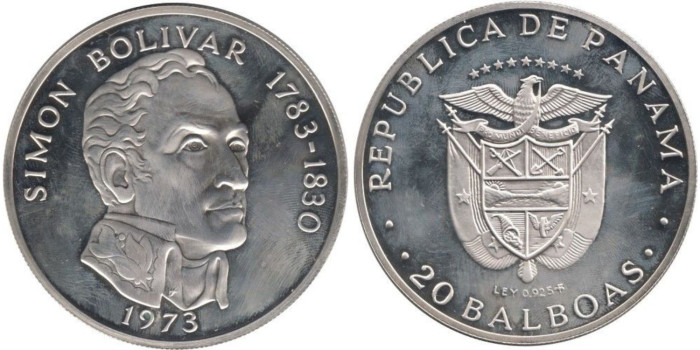 PANAMA - K-031 - 20  BALBOA 1973 , EBC  plata