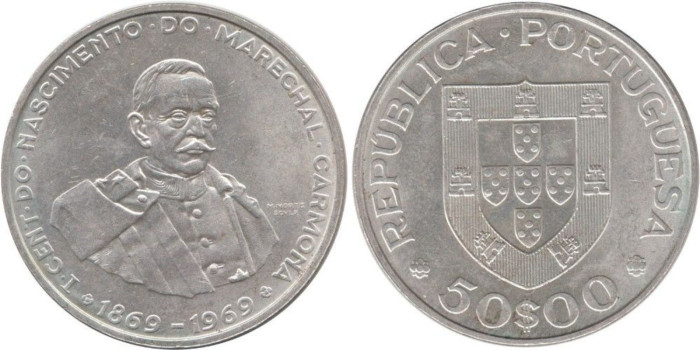 PORTUGAL - K-599 - 50 ESCUDOS 1969 ,MBC  plata