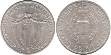 PORTUGAL - K-602 - 50 ESCUDOS 1972 ,SC  plata