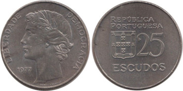 PORTUGAL - K-607 - 25 ESCUDOS 1977 ,SC