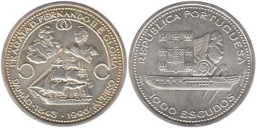 PORTUGAL - K-688 - 1000 ESCUDOS 1996 SC PLATA