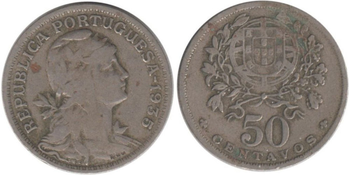 PORTUGAL - K-577 - 50 CENTAVO 1935 , BC