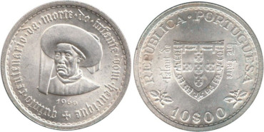 PORTUGAL - K-588 - 10 ESCUDOS 1960 ,SC  plata