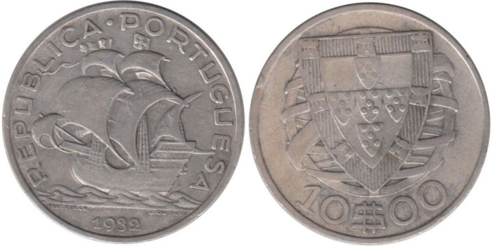 PORTUGAL - K-582 - 10 ESCUDOS 1932 , MBC  plata
