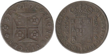 PORTUGAL - K-403 - 400 REIS 1833 , BC+