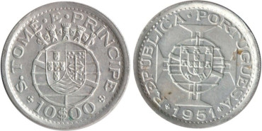 SANTA TOME Y PRINCIPE - K-014 - 10 ESCUDOS 1951 , EBC  plata