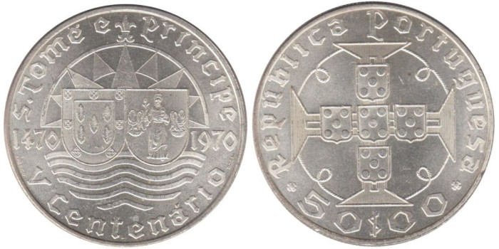 SANTA TOME Y PRINCIPE - K-21 - 50 ESCUDOS 1970 , SC  plata
