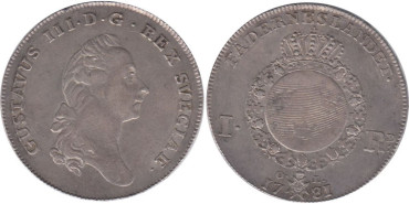 SUECIA - K-527 - 1 Ricksdaler 1781  plata