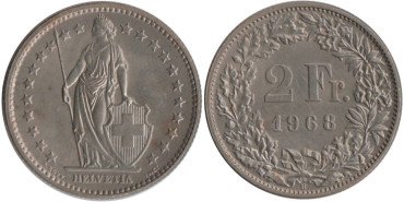 SUIZA - K-021a - 2 FRANCOS 1968 , EBC