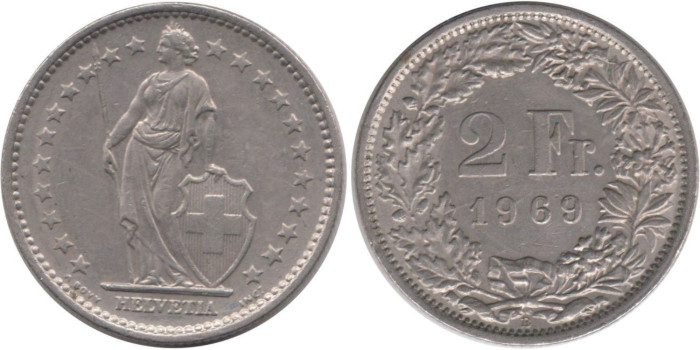 SUIZA - K-021a - 2 FRANCOS 1969 , EBC-