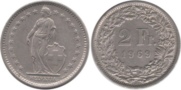 SUIZA - K-021a - 2 FRANCOS 1969 , EBC-