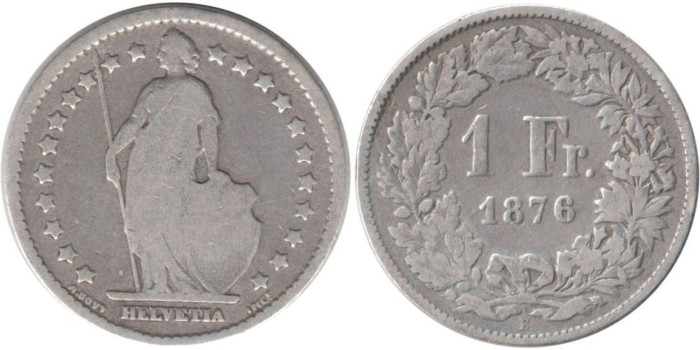 SUIZA - K-024 - 1 FRANCO 1876 , RC plata