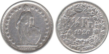 SUIZA - K-023 - 1/2 FRANCO 1920 , MBC+  plata