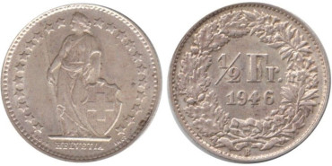 SUIZA - K-023 - 1/2 FRANCO 1946 , SC  plata