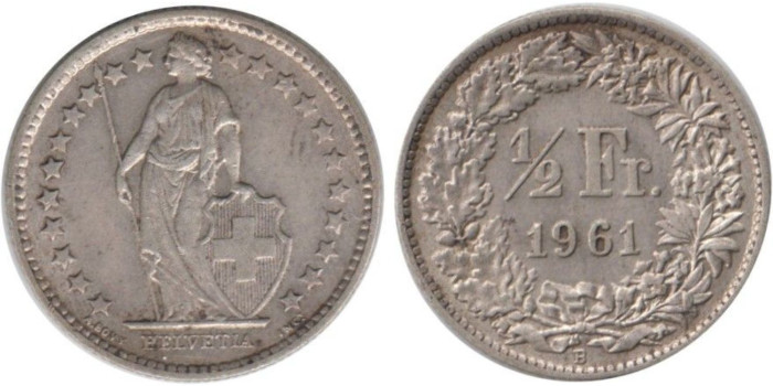 SUIZA - K-023 - 1/2 FRANCO 1961 , EBC  plata