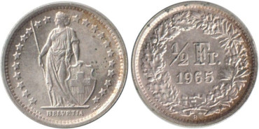 SUIZA - K-023 - 1/2 FRANCO 1965 , SC  plata