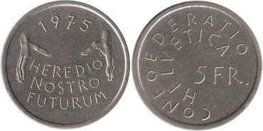 SUIZA - K-053 - 5 FRANCOS 1975 , SC