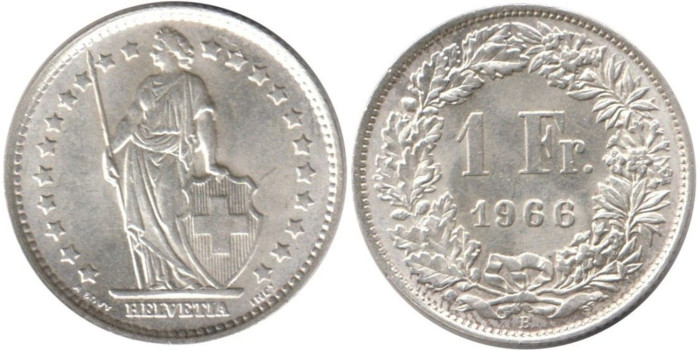 SUIZA - K-024 - 1 FRANCO 1966 , SC plata