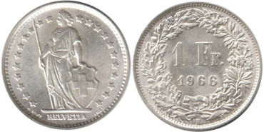 SUIZA - K-024 - 1 FRANCO 1966 , SC plata