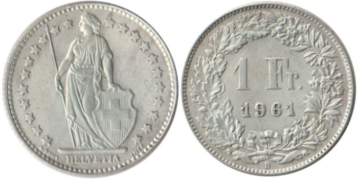 SUIZA - K-024 - 1 FRANCO 1962 , EBC+ plata
