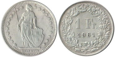 SUIZA - K-024 - 1 FRANCO 1962 , EBC+ plata