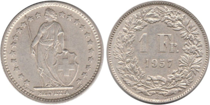 SUIZA - K-024 - 1 FRANCO 1958 , SC plata