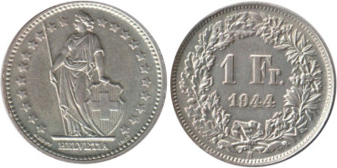 SUIZA - K-024 - 1 FRANCO 1944 , EBC plata