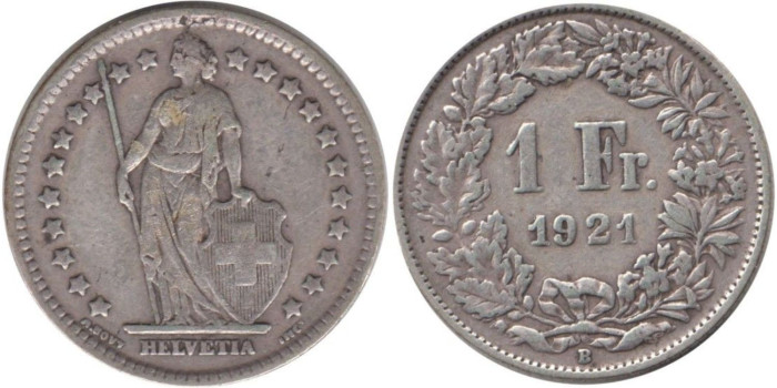 SUIZA - K-024 - 1 FRANCO 1921 , MBC plata