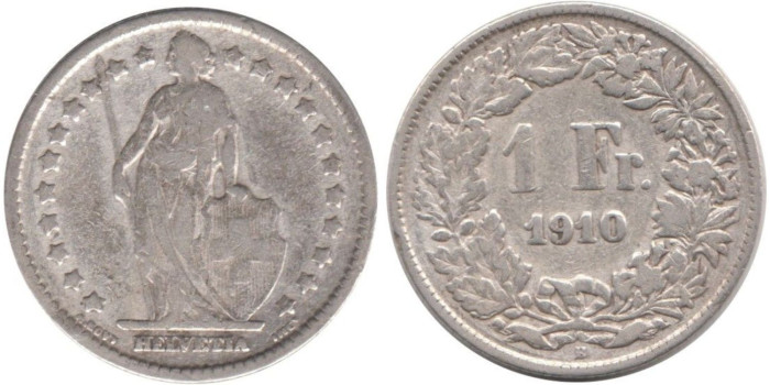 SUIZA - K-024 - 1 FRANCO 1910 , MBC plata