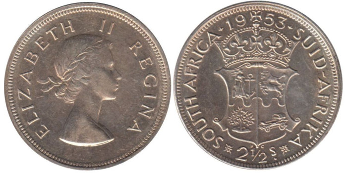 SURAFRICA - K-051 - 2 1/2 SHILLING 1953 , SC  plata