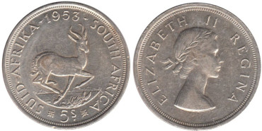 SURAFRICA - K-052 - 5 SHILLING 1953 , SC  plata